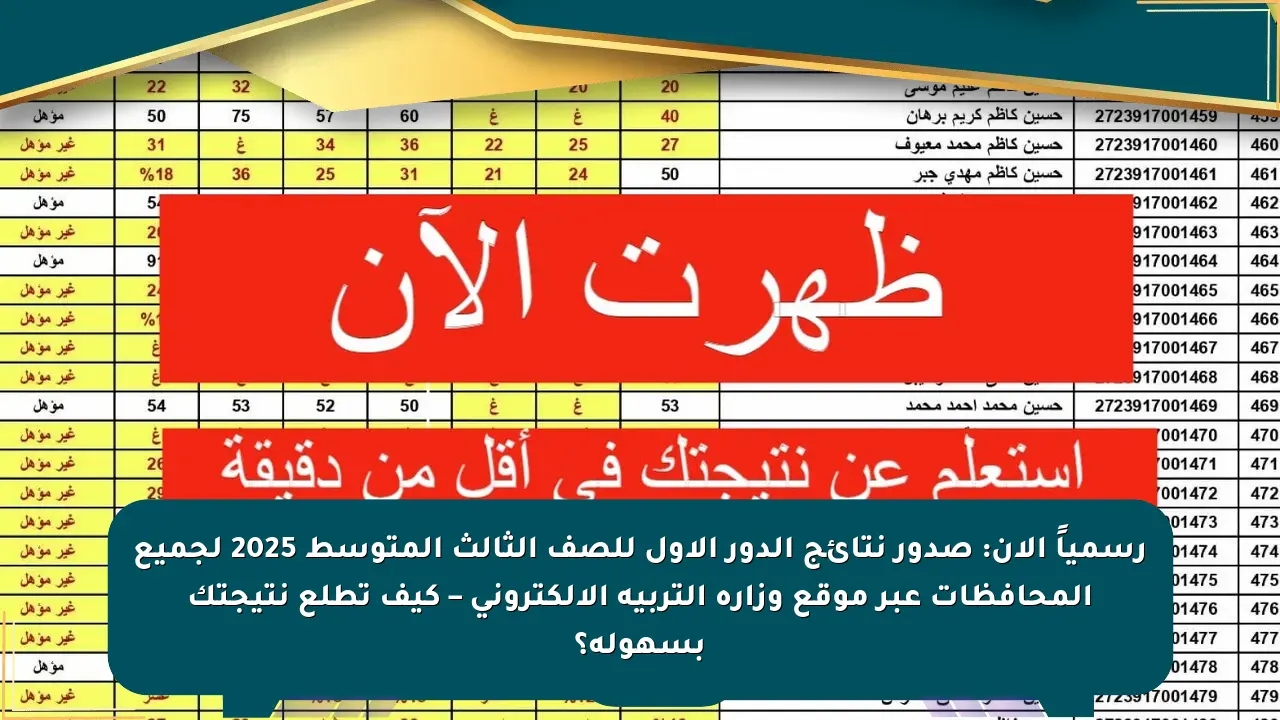 رسمياً الآن: صدور نتائج الدور الأول للصف الثالث المتوسط 2025 لجميع المحافظات عبر موقع وزارة التربية الالكتروني – كيف تطلع نتيجتك بسهولة؟